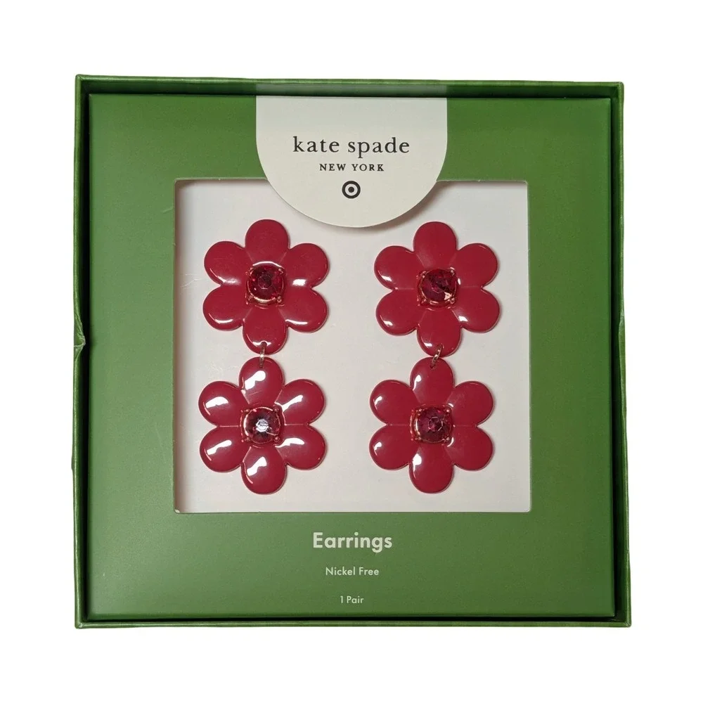 ⭐B2 kate spade new york X Target Red Floral Linear Earrings Limited Edition NEW